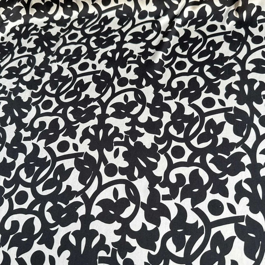 

1 meter 100% Mulberry Silk 18 momme Charmeuse Silk Fabric Black Floral Print 106cm 41.7" wide by the yard JN130