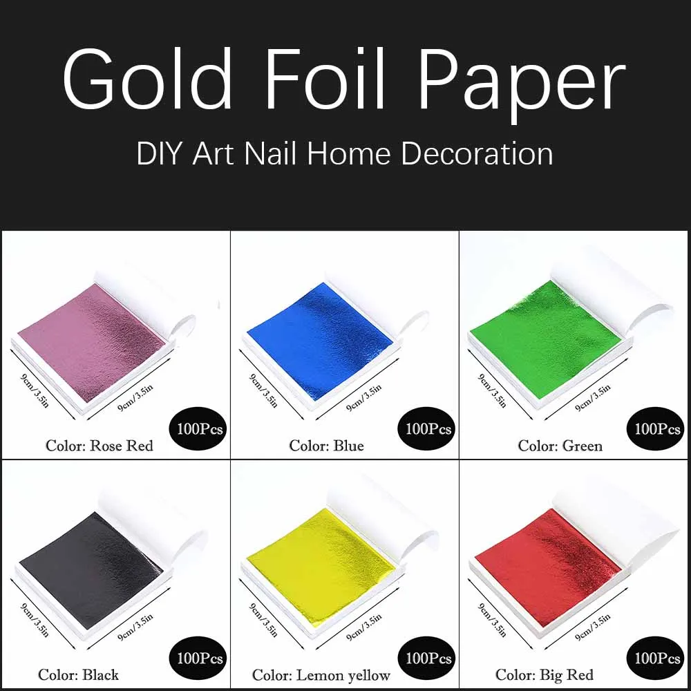 100Sheets/Pack Imitation Gold Sliver Foil Paper DIY Statue Plaster Craft Leaf Flake Gilding Sheets Art Nail Home Decor 9*9cm