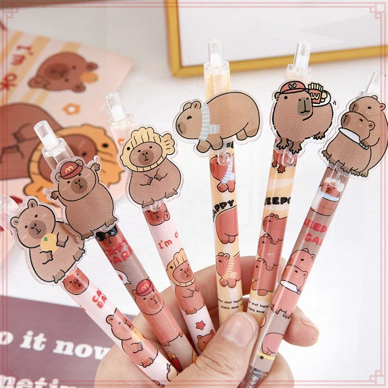 48 Pcs Wholesale Cartoon Fun and Adorable Capybara  Kapibala Sticker Push Gel Pens with Box for School Supplies Student Writing