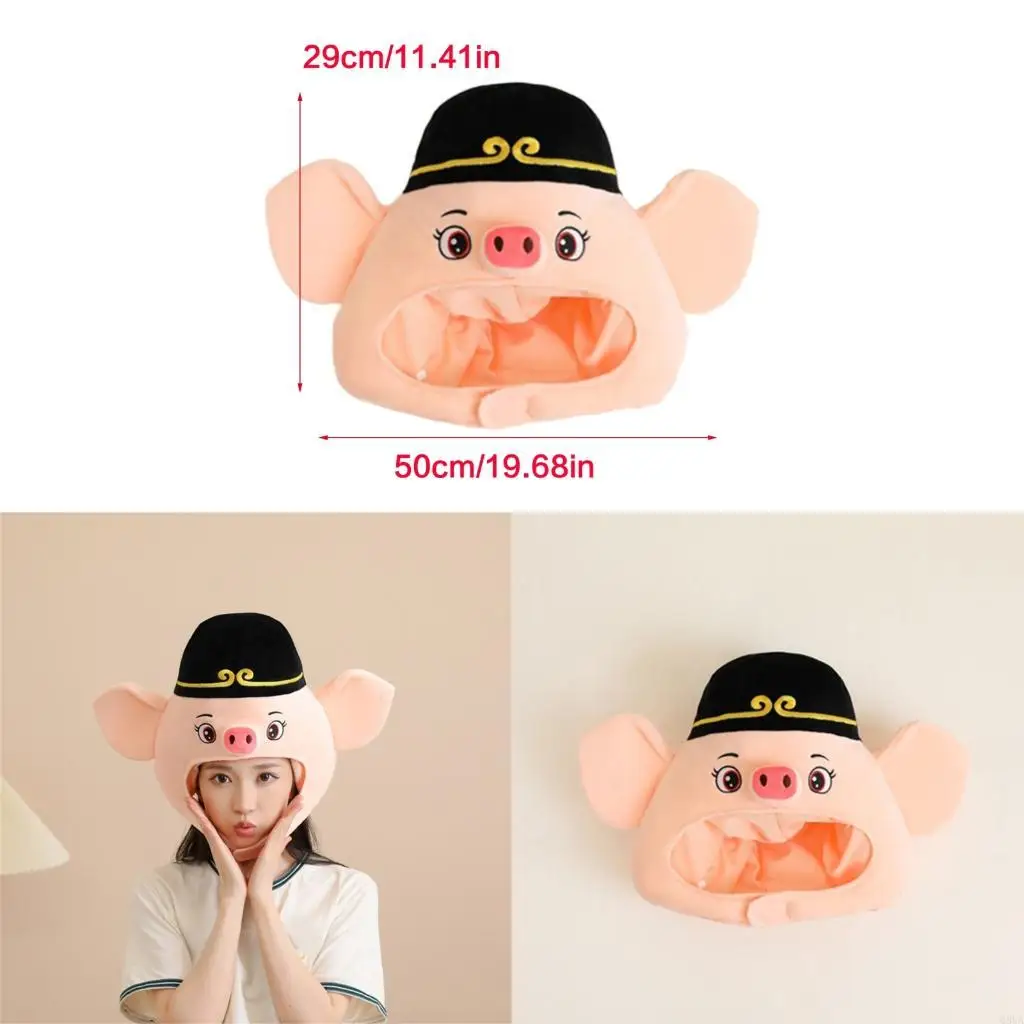 

68UA Pigsy Headgear Plush Pig Hat,Novelties Funny Pig Headgear Animal Cosplay Costume for Halloween Performances Photo Props