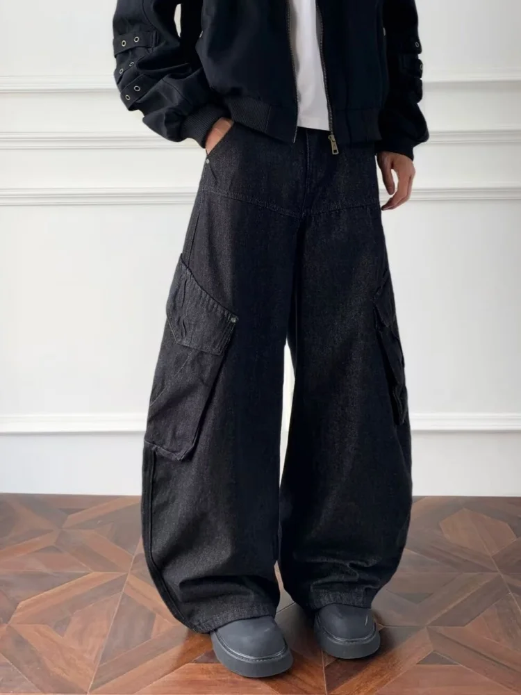 2025, japanische Y2K-Streetwear, schwarze Baggy-Cargo-Jeans, Hose für Herren, Kleidung, weites Bein, gerade Baumwolle, lange Hose, Moda Hombre – Detail 7