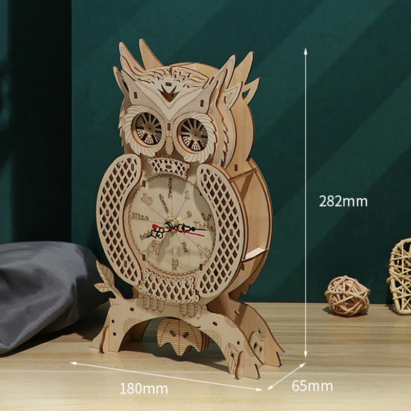 DIY 3D Wooden Owl Clock Miniature Model Kits Assembled Jigsaw Puzzles for Children Birthday Educational Gifts Home Decoration