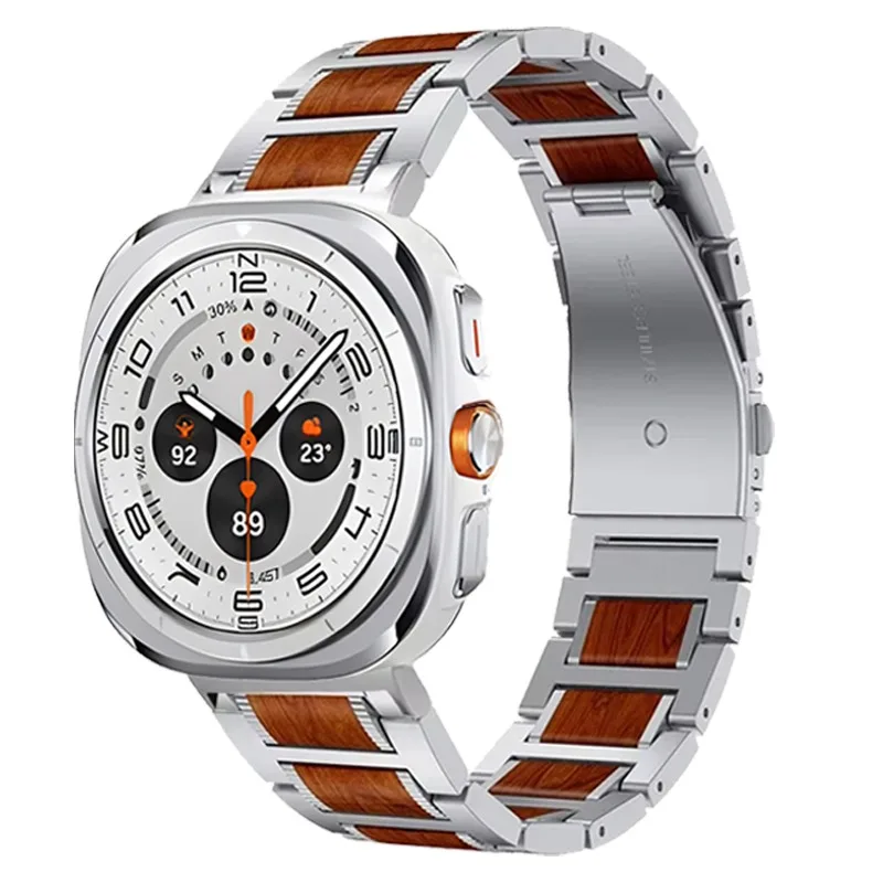 حزام ساعة خشبي + معدني لساعة سامسونج جالاكسي الترا 47 ملم خشبي عالي الجودة يحل محل سوار معصم ساعة جالاكسي حزام الترا
