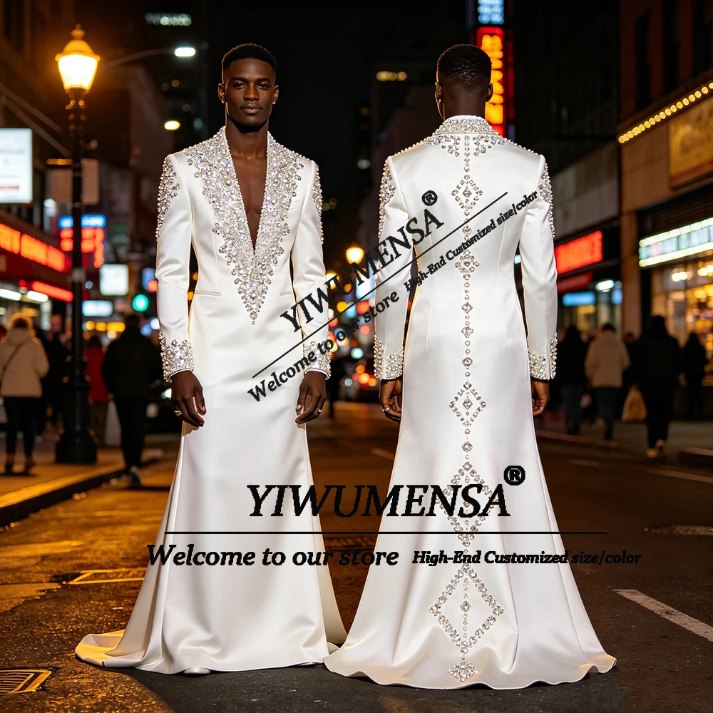 

Exclusive Suit Men For Wedding Rhinestones Beaded Groom Tuxedos Customized 1 Piece Set V Neck Male Business Party Outfits Luxury