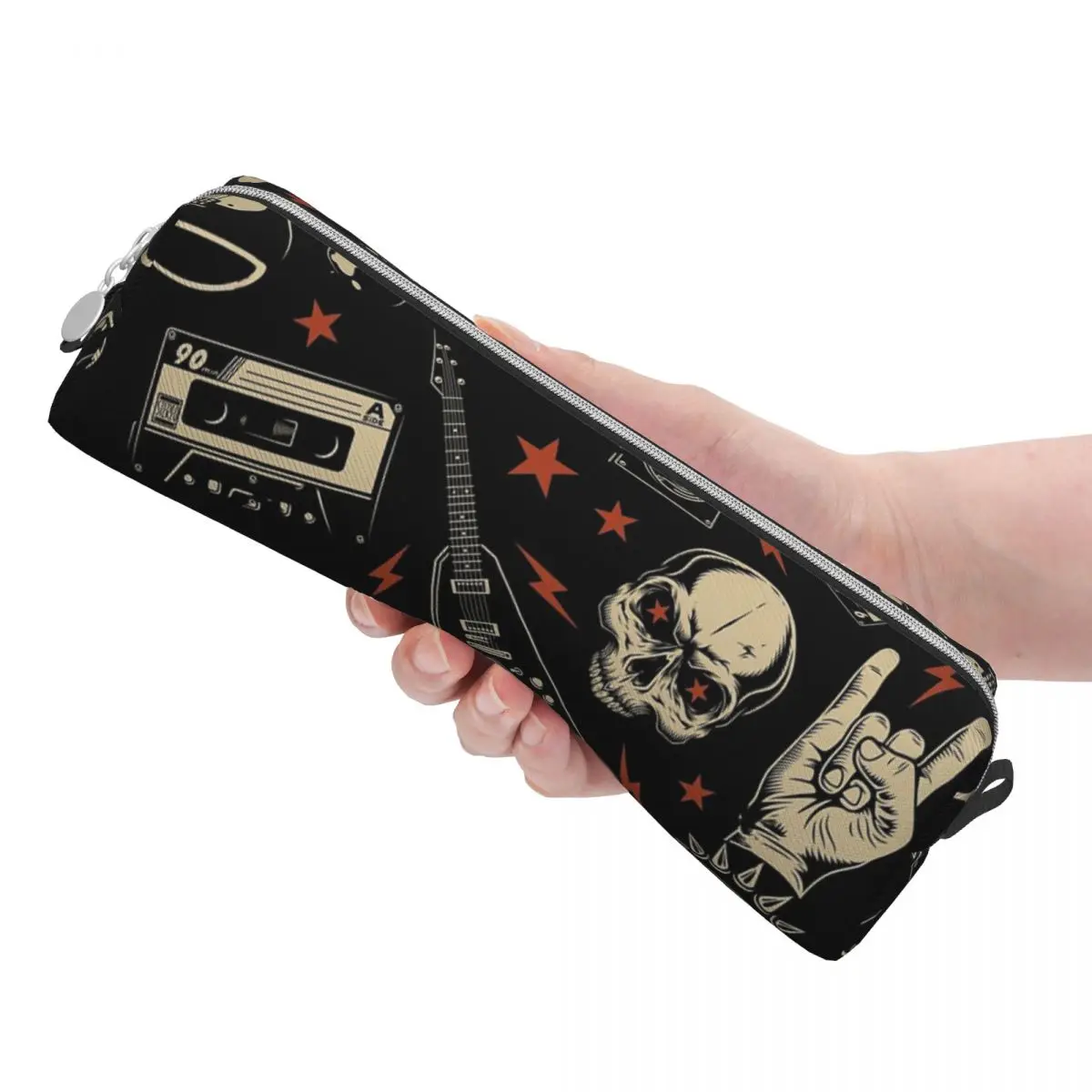 Astuccio per matite in metallo pesante retrò Fashion Rock Roll Music Pen Bag per studenti pencilcase cosmetiche per ufficio di grandi dimensioni