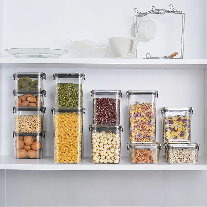 Transparent Food Storage Containers Kitchen Storage Airtight Cans Plastic Storage Boxes Stackable Food Storage Boxes