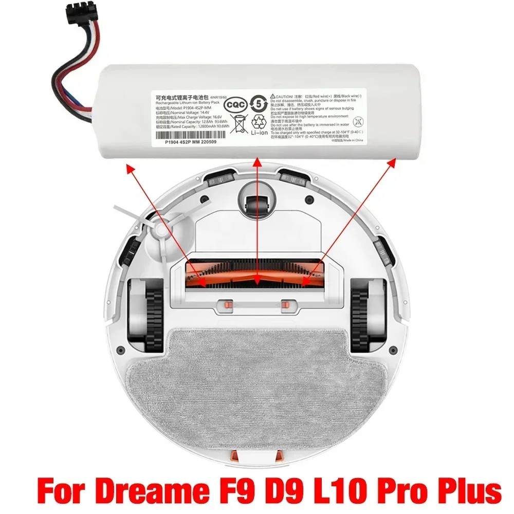 Original 14.4V 12800mAh Robotic Vacuum Cleaner Replacement Battery for Dreame F9 D9 L10 Pro Plus RLS3 RLS5 RLS5L RLS5D Part