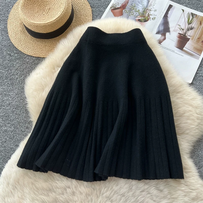 Damen-Strick-Minirock mit hoher Taille, plissierter Swing-Rock, Herbst-Winter, warm, weich, A-Linien-Rock, Damen-Freizeitkleidung, Alltagsbekleidung, Unterteil 644 – Detail 5