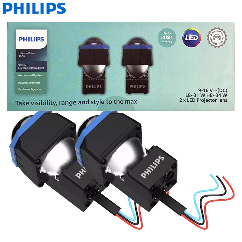 فيليبس Ultinon Drive 5000 جهاز عرض LED سيارة العلوي UM5101 + 350 متر شعاع طول 34 واط قوة 6000 كيلو مشرق الضوء الأبيض التحديثية عدة