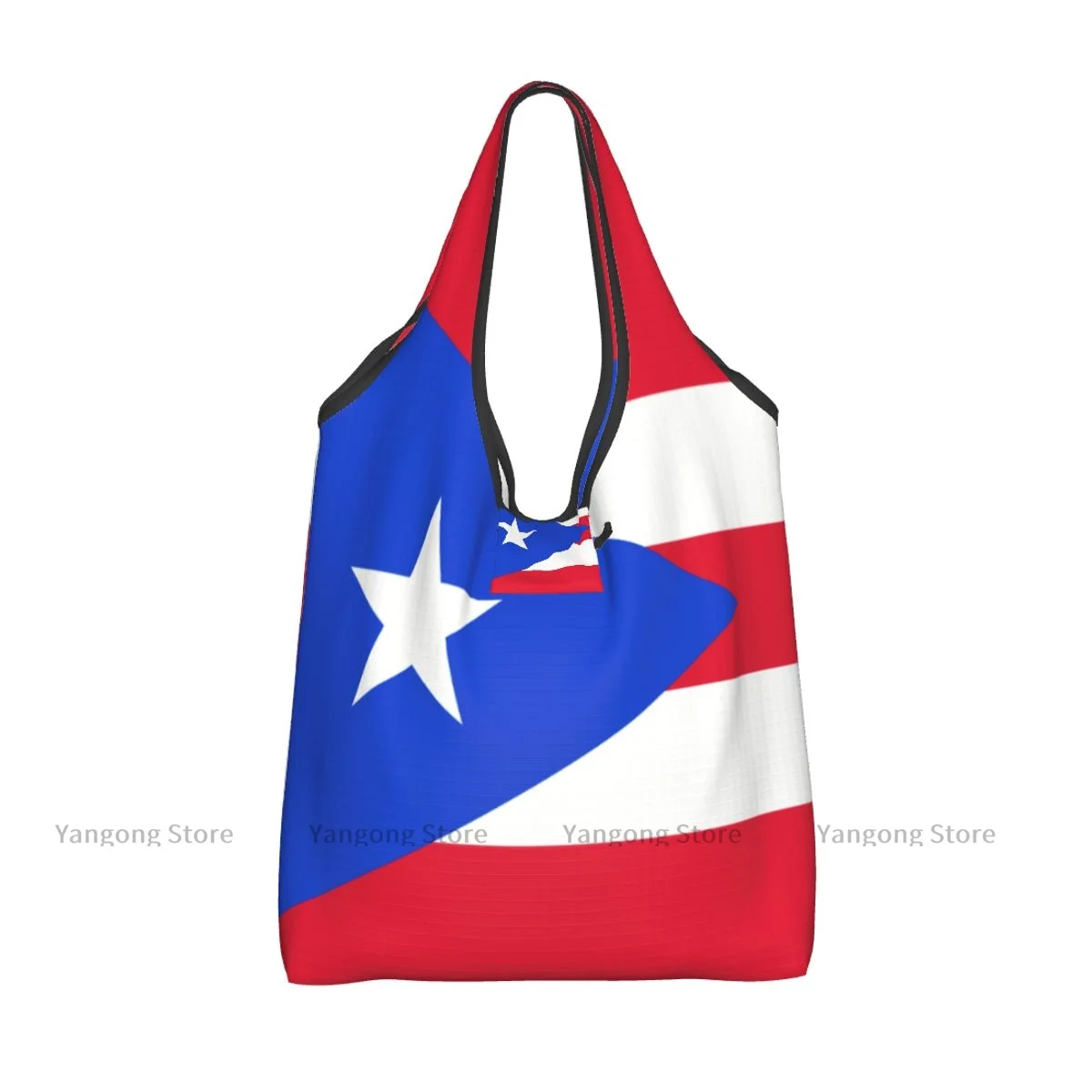 Folding Shopping Bag Puerto Rico Flag Reusable Portable Shoulder Handbag for Travel Grocery Pocket Tote