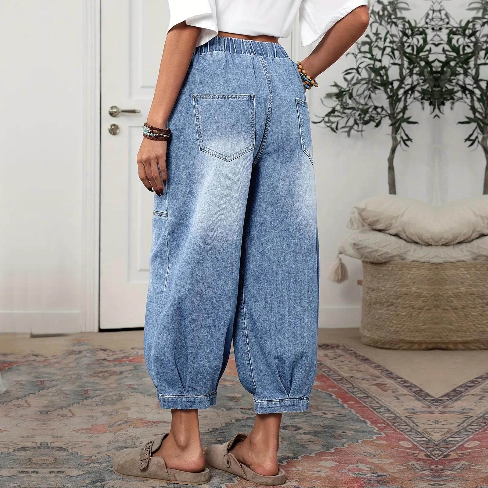 Dames hoog getailleerde denim met trekkoord Mode Comfortabele jeans met rechte pijpen Casual slanke denim broek Joggingbroek Jeans Koreaanse Y2k