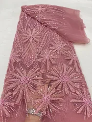 African Lace Fabric 2024 High Quality New Nigerian Embroidery Tulle Polyester Lace Fabric For Party Dress 5 Yards/Lot