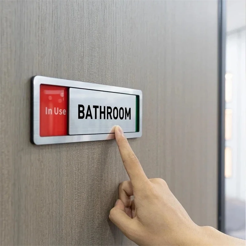 Sliding Do Not Disturb Door Sign, In Use Available Toggle Status Indicator Plaque, Brushed Silver Acrylic Privacy Self Adhesive