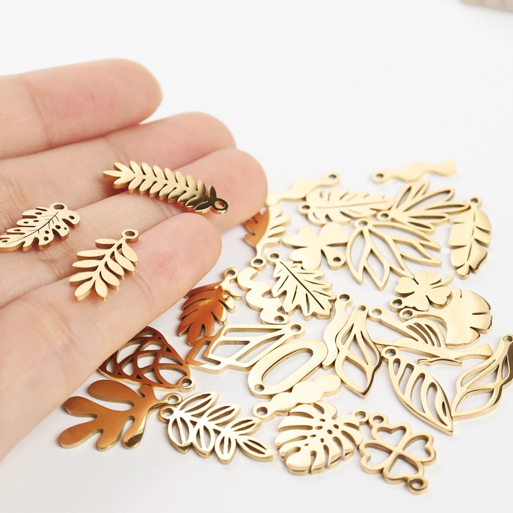 5 pièces en acier inoxydable 29 Style miroir poli irrégulier creux arbre feuille breloques collier à faire soi-même Bracelet fabrication de bijoux en gros
