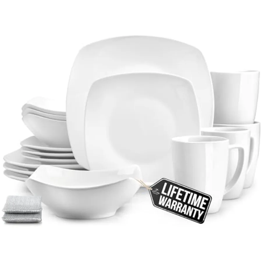 

Наборы тарелок и мисок Luna, 16 предметов, современный набор посуды на 4 персоны, устойчивый к царапинам и сколам, квадратный, для микроволновой печи и посудомоечной машины