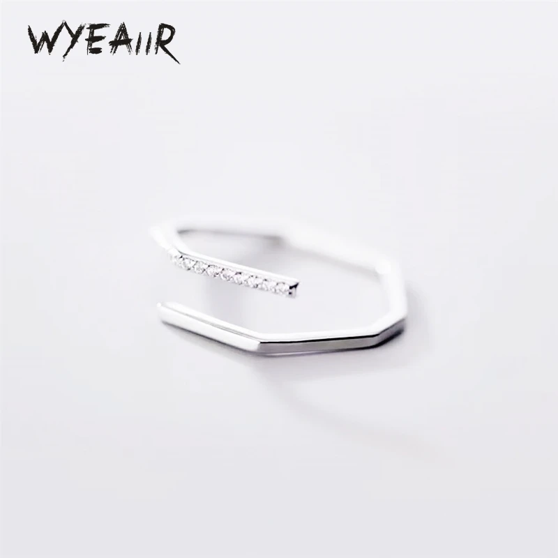 

WYEAIIR 925 Sterling Silver Cool Cute Zircon Geometry Polygon Resizable Opening Ring For Women Luxury Jewelry