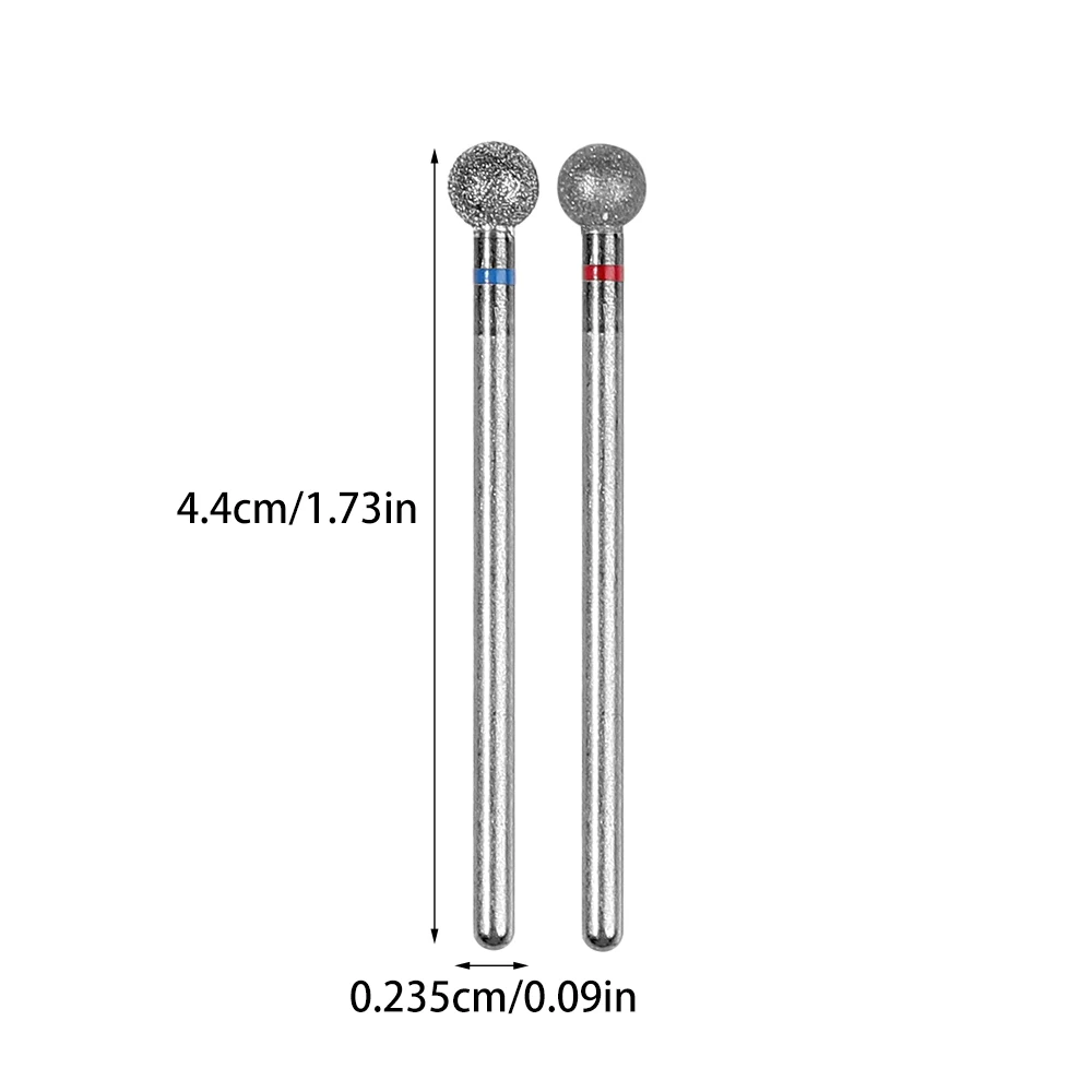 Broca para uñas con cabeza de bola limpia para cutículas de diamante, 2 uds., para máquina eléctrica, perfecta para pulido de Gel, manicura acrílica, pedicura y cutícula
