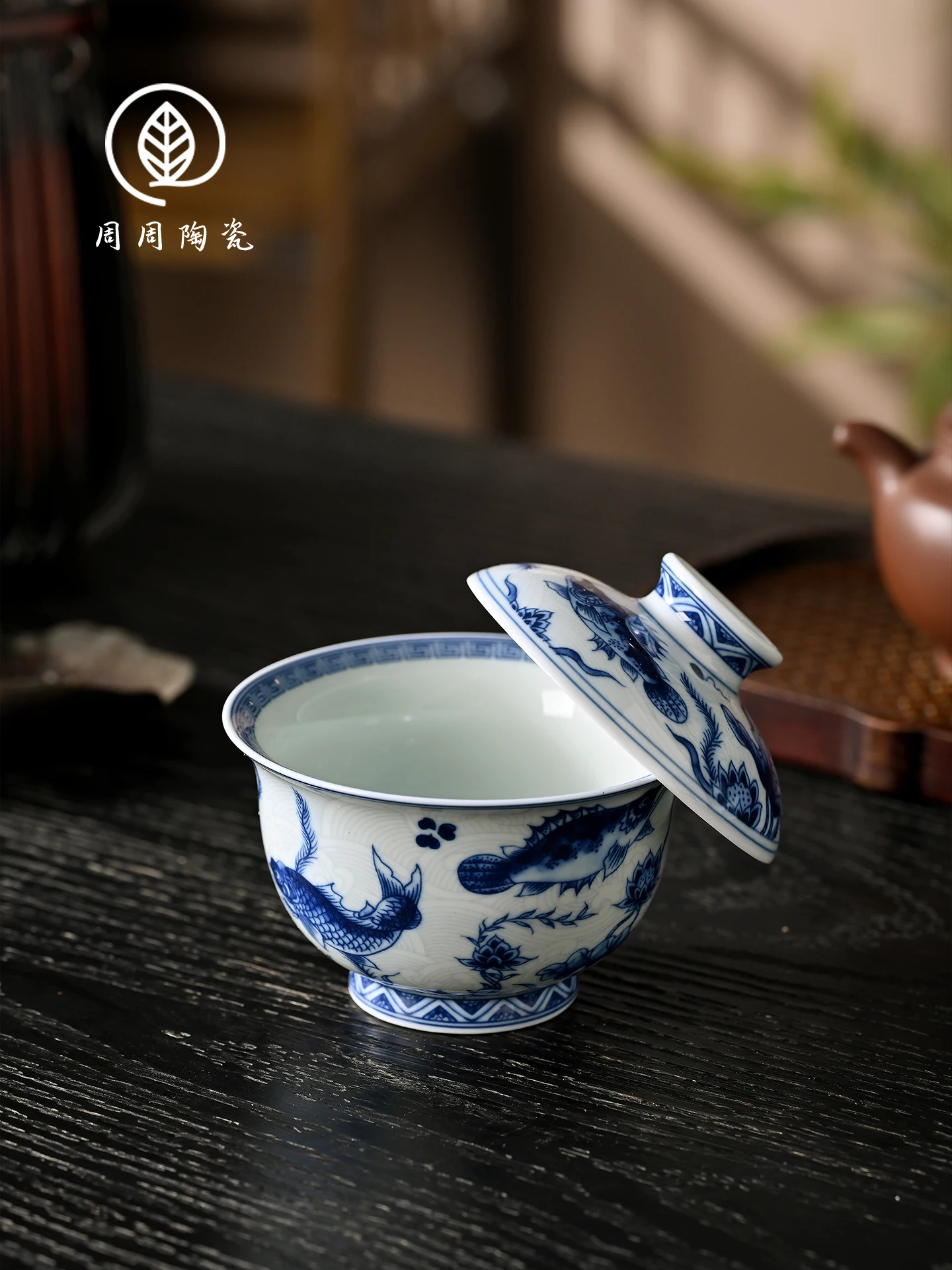 Handmade Jingdezhen Marine Fish Algae Pattern 2 Tureen Not Scald Tea Brewing Bowl Household Ceramic Kung Fu Cup