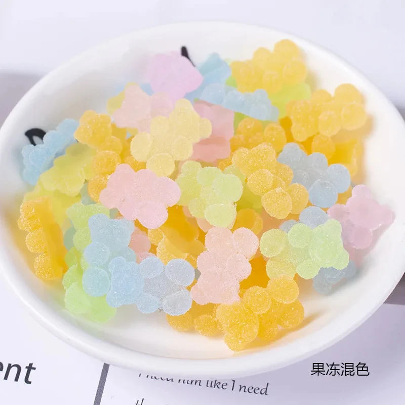 20 PCS New Cute Nail Art Gradient Color Gummy Bear Decoration Cartoon trasparente Jelly Candy Resin fornitura all'ingrosso fatta a mano fai da te