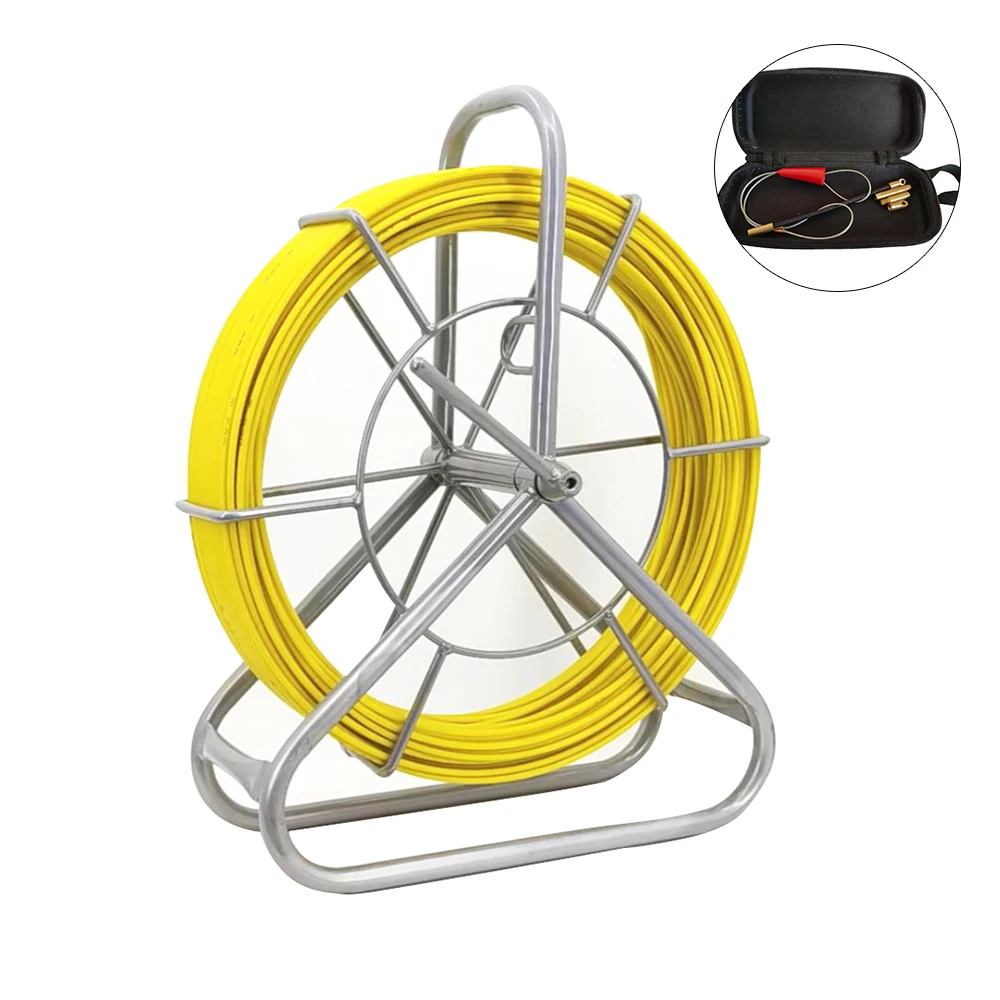 6MM 100M / 328FT Fiberglass Duct Rodder Fish Tape Continuous Reel Wire Cable Puller RunningRod