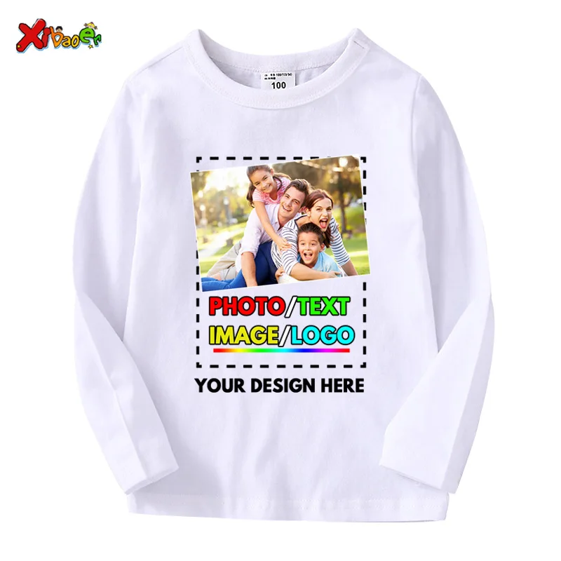 Custom long sleeves Shirt Kids Personalized photo Shirt Children Tshirt name clothing Girl Boy shirt  Toddler logo Design Shirt