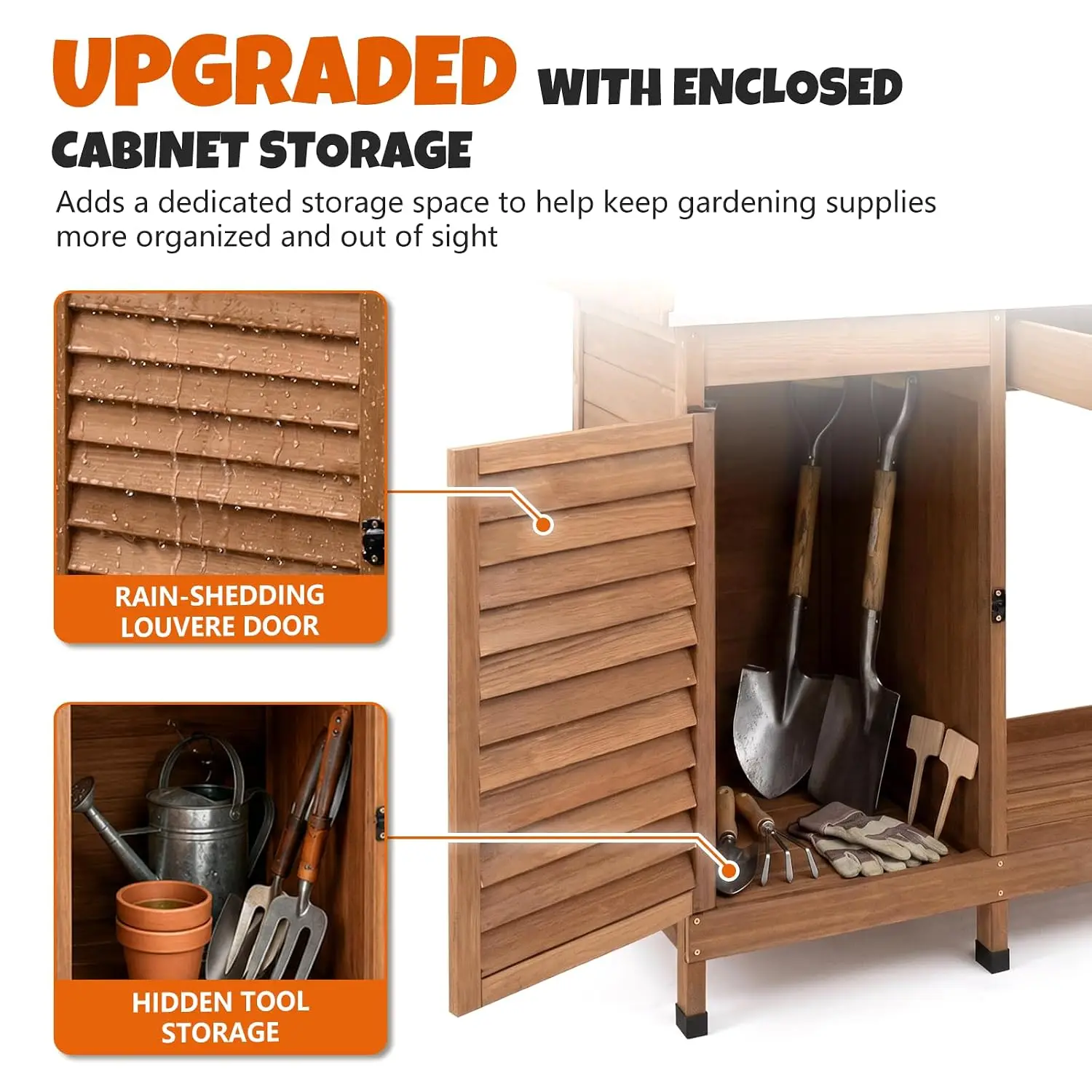 Outdoor Potting Bench with Metal Top, Sliding Drawer & Storage Shelves
