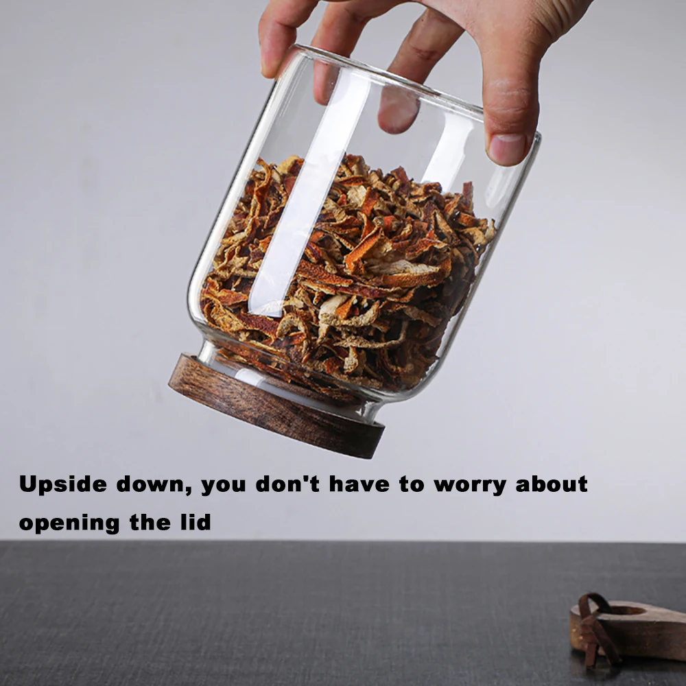 سعة كبيرة الزجاج مختومة غطاء جرة مختومة تخزين غطاء الخشب حبوب البن تخزين جرة المنظم حاويات المطبخ #3