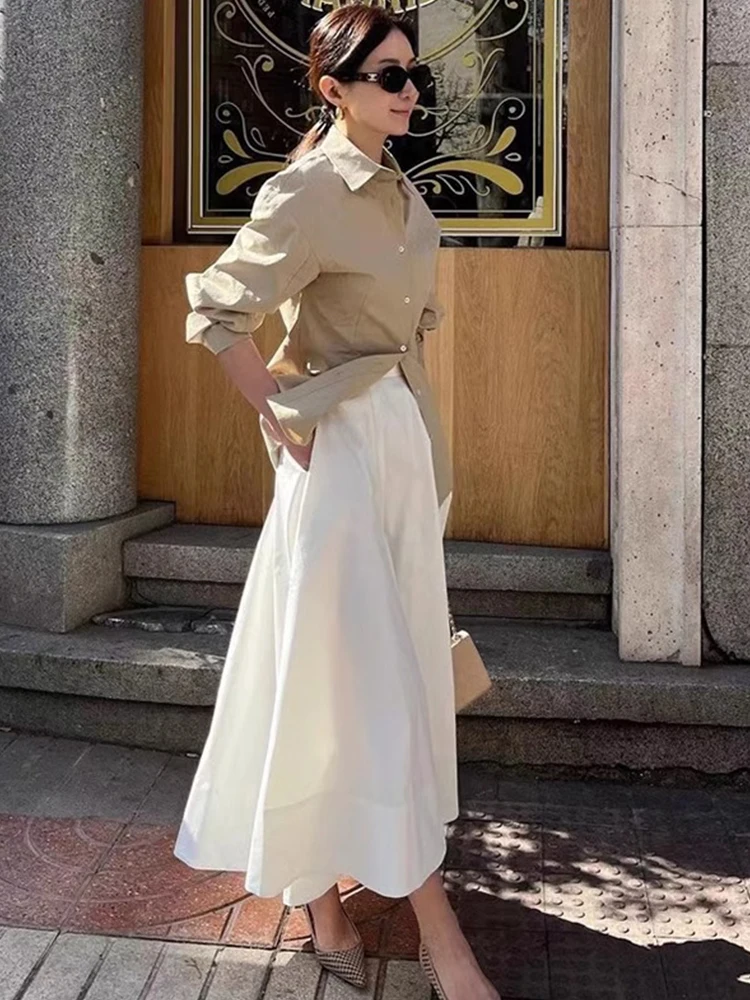 High Waist Midi Cotton White Big Skirt Half Body Spring Summer Hepburn Style Retro Umbrella Skirt First Love White Skirt