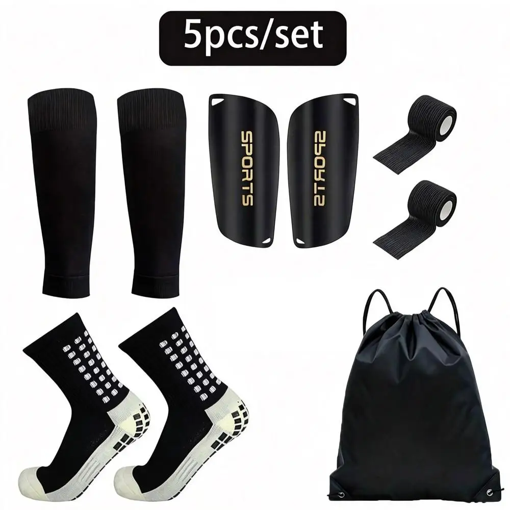 

5PCS Set Football Bag Soccer Socks Teenagers Men Sport Grip Socks Soccer Leg Cover Bandage Shin Pads Soccer Training Shank Board