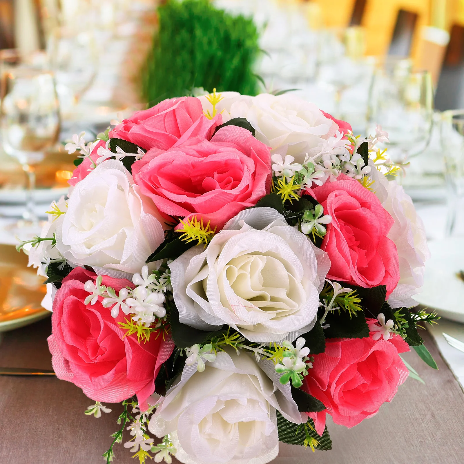 

Artificial Rose Fake Floral Arrangement Flower Bouquet Faux Flowers Centerpiece Wedding Simulation for Decoration Balls