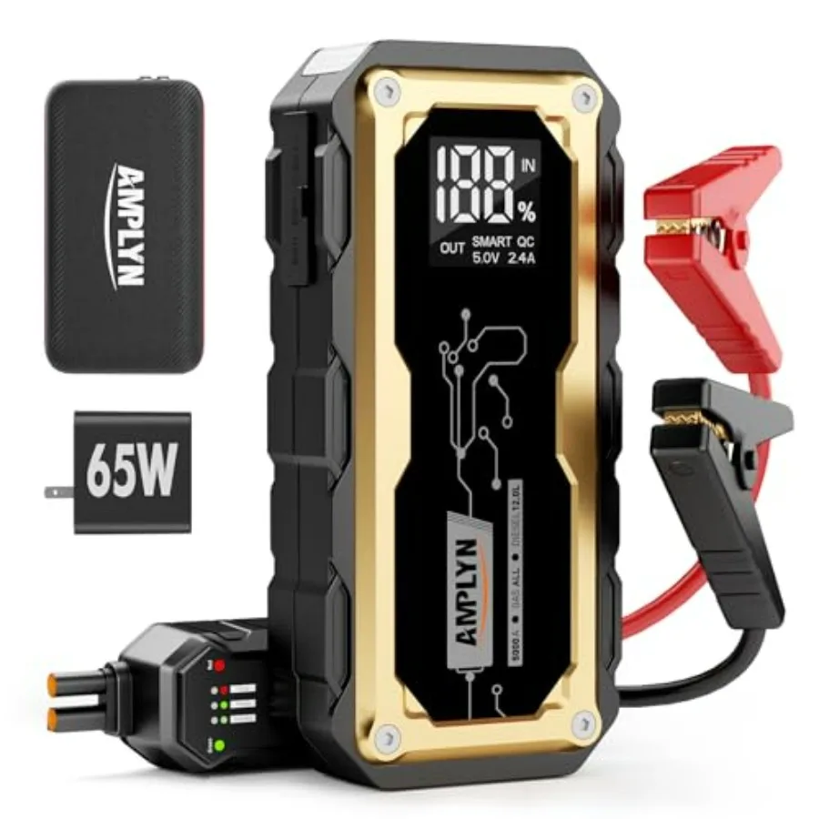 

Portable 24000mAh Car Jump Starter with 65W Quick Charger 12V LED Display Jump Box for All Gas 2L and Diesel Engines Includes L