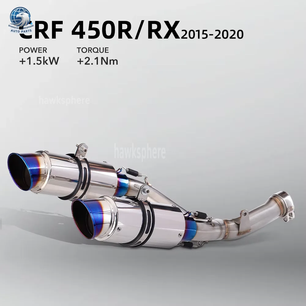 Motorcycle Modified Exhaust Pipe for CRF 450R CRF 450RX Stainless Steel Double Hole Exhaust Muffler 2015-2020！