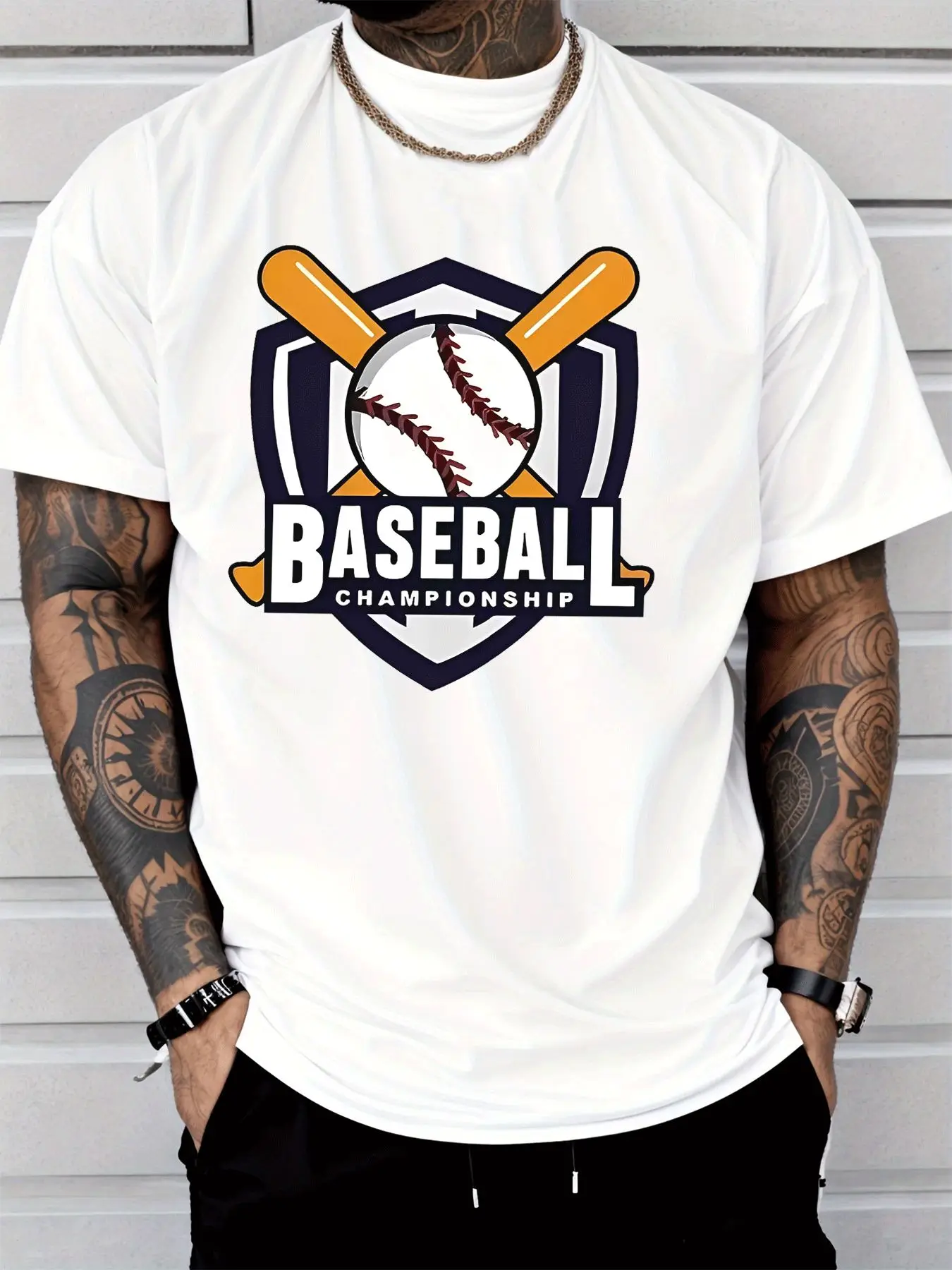 Men Summer Casual T Shirt Sport Baseball Championship Shield Graphic Print O Neck Short Sleeve Soft Loose Tee Tops For Male