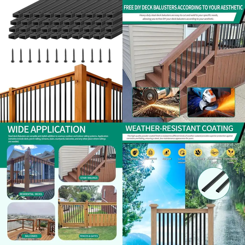 36 Hollow Rectangular Stair Railing for Deck and Indoor Stairs, 25-Pack with Screws for Outdoor Porch Railing