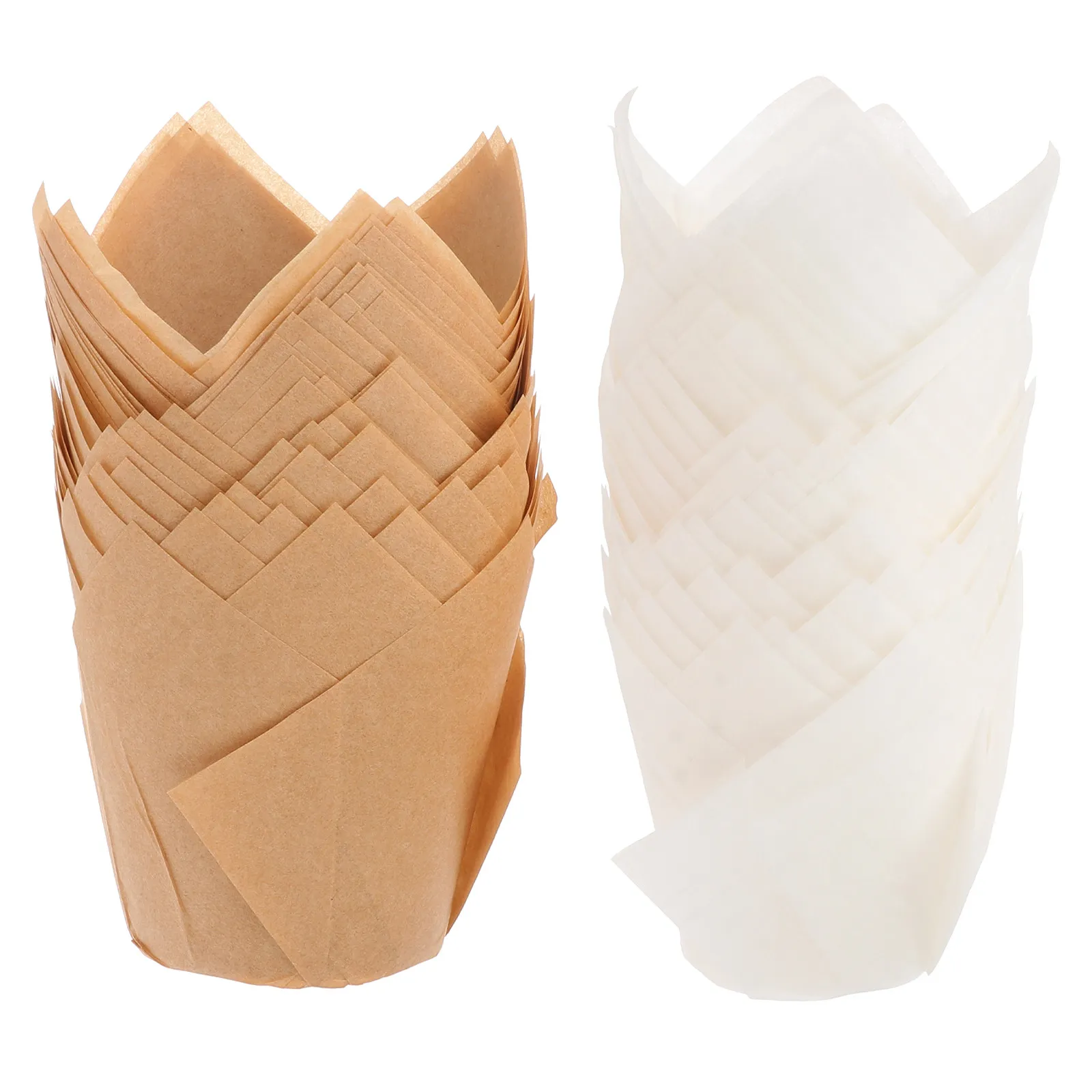 100Pcs Cake Liners Tulip Cupcake Cups Baking Liners Food Grade Paper Disposable No Clean Up Needed for Bakery Cafe Shopping Mall