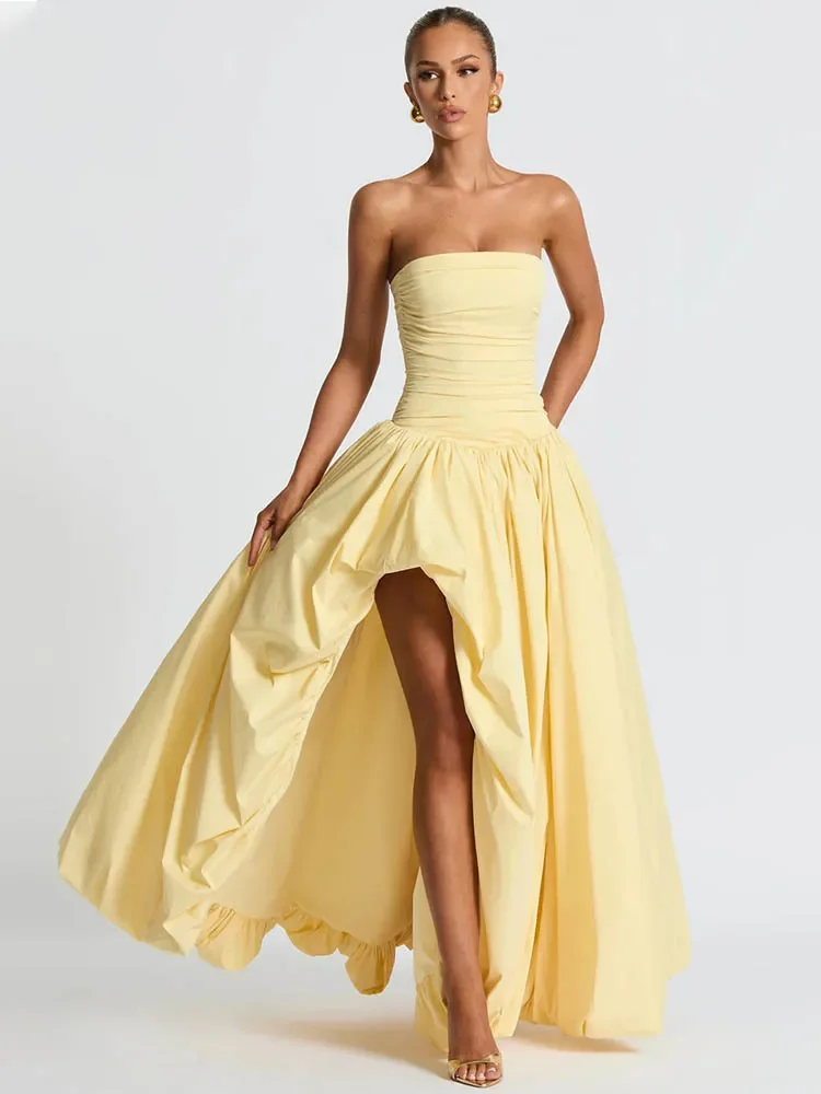Off-shoulder Strapless Sexy Maxi Dress Women Gown Fashion Sleeveless Backless Thigh High Split Club Party Long Dresses - Detail 1