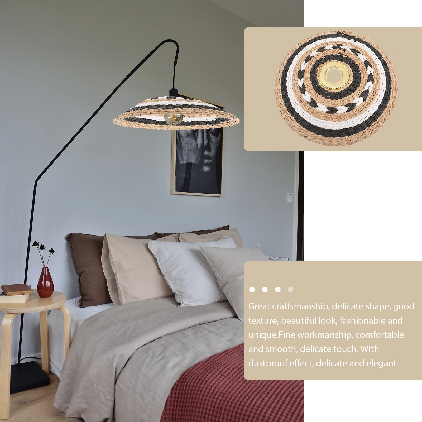 

Paper Woven Lampshade E27 Base Drum Shade For Ceiling Lamp Vintage Style Indoor Light Cover Replacement Small Lamp Shade