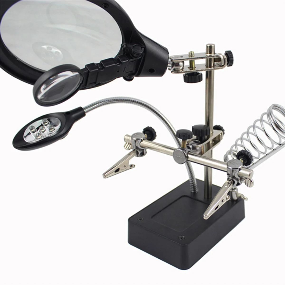 A002 Welding Magnifying Glass 3x Desktop Welding Repair Tool Loupe Hand Soldering Solder Iron Stand Holder EU Plug