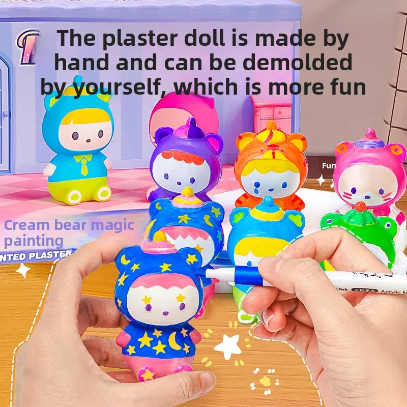Gemalte Gipspuppe für Kinder, handgefertigt, DIY-Färbung, Bär, Graffiti, Spielzeug, Malerei, Künstler