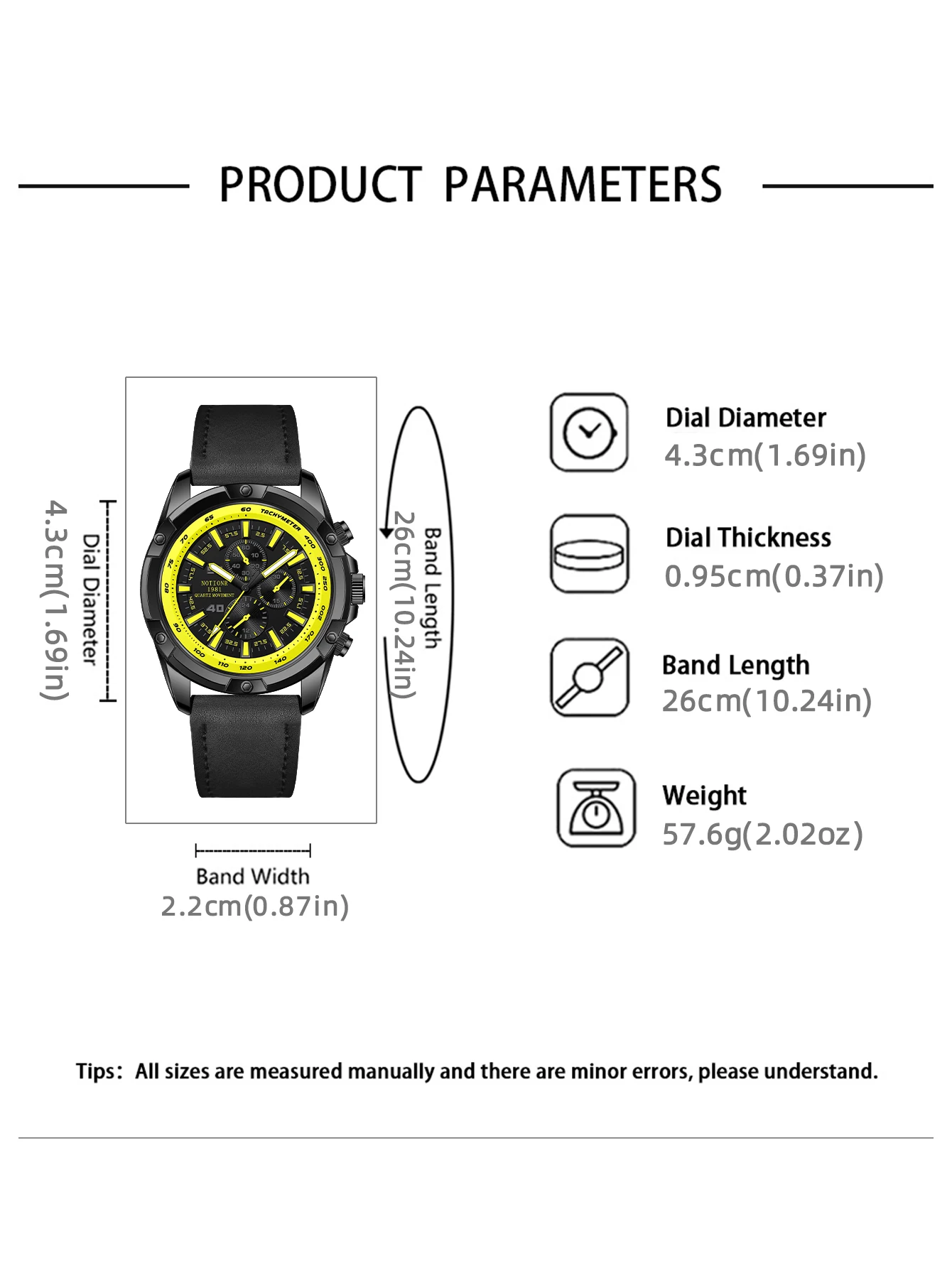 NOTIONR Men\'s All Carbon Black Strap Watch Men\'s Fake Three Eye Stainless Steel Watch Sports Waterproof Watch Reloj Hombre