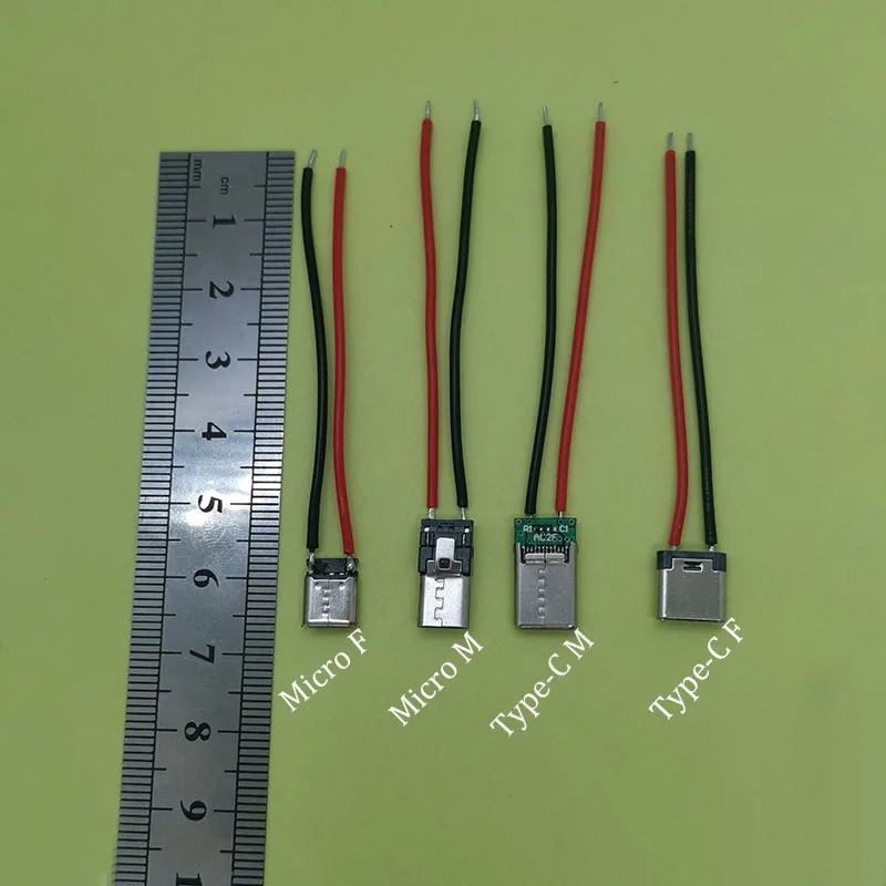 YUXI 2Pin Micro USB Type C Male Female Jack Welding Wire Male Connector Straight For Mobile Phone Charging Port Charging Socket