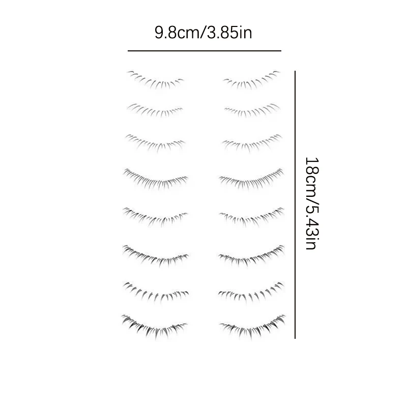 Tatuagem de cílios inferiores de longa duração, impermeável e à prova de suor, simulação 3D cílios falsos, ampliar adesivo duplo sob olho cílios