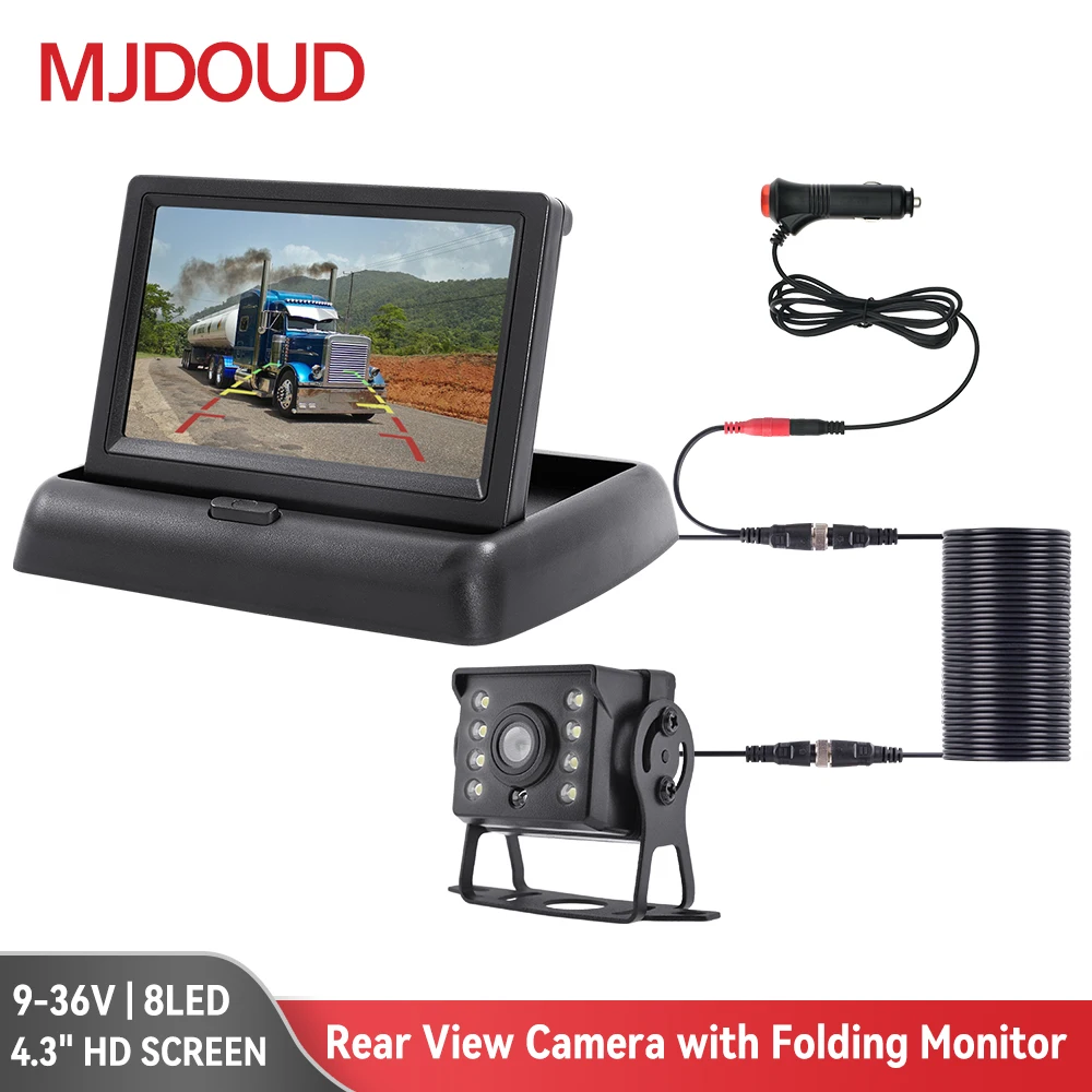 MJDOUD Car Rear View Camera with Folding Monitor for Vehicle Parking Truck Reversing Camera for 4.3 HD Screen Easy Installation