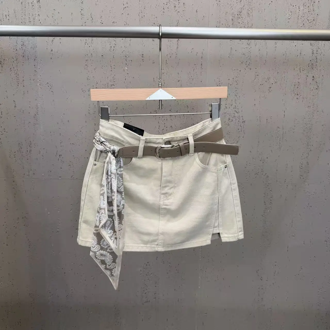 High Street Jeans Short Skirt Women's Summer Age Reduction Ins Girls' Style High Waist Cowboy Belt Scarf Versatile Half Skirt