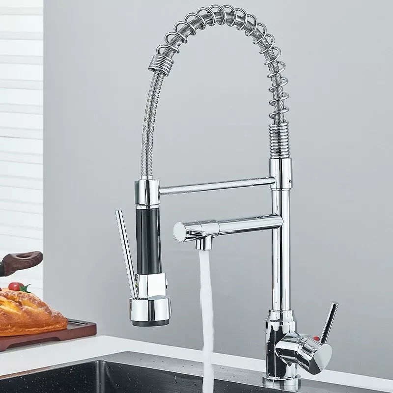 

Pull Down Spring Kitchen Faucet Single Lever Hot Cold Mixer Water For Kitchen Sink Dual Spout Nozzle Faucets Crane