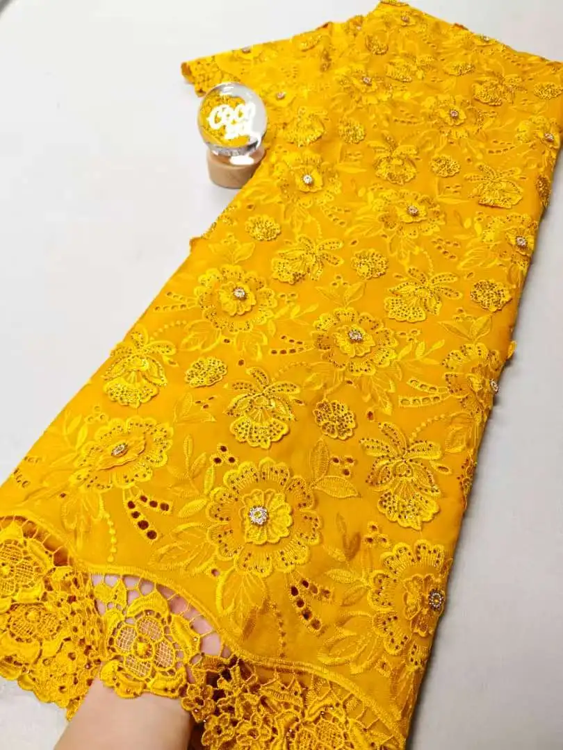 

2026 High-Quality Africa Nigerian Sequins Cotton Embroidery Lace Fabric Tulle for Wedding Party Dress Chiffon XL198 5Yards
