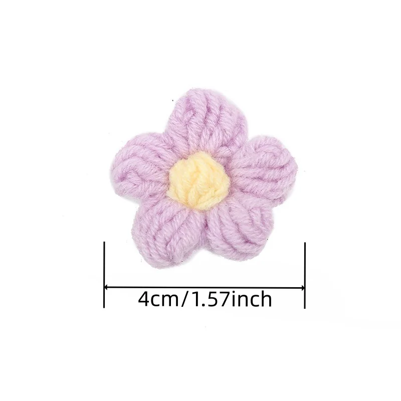 10 Stück/Lot 4cm Bunte Handgestrickte Blumen Handgemachte Stoffapplikationen für DIY-Nähprojekte, Kopfbedeckungen, Kleidung, Hochzeitsdekoration – Detail 1