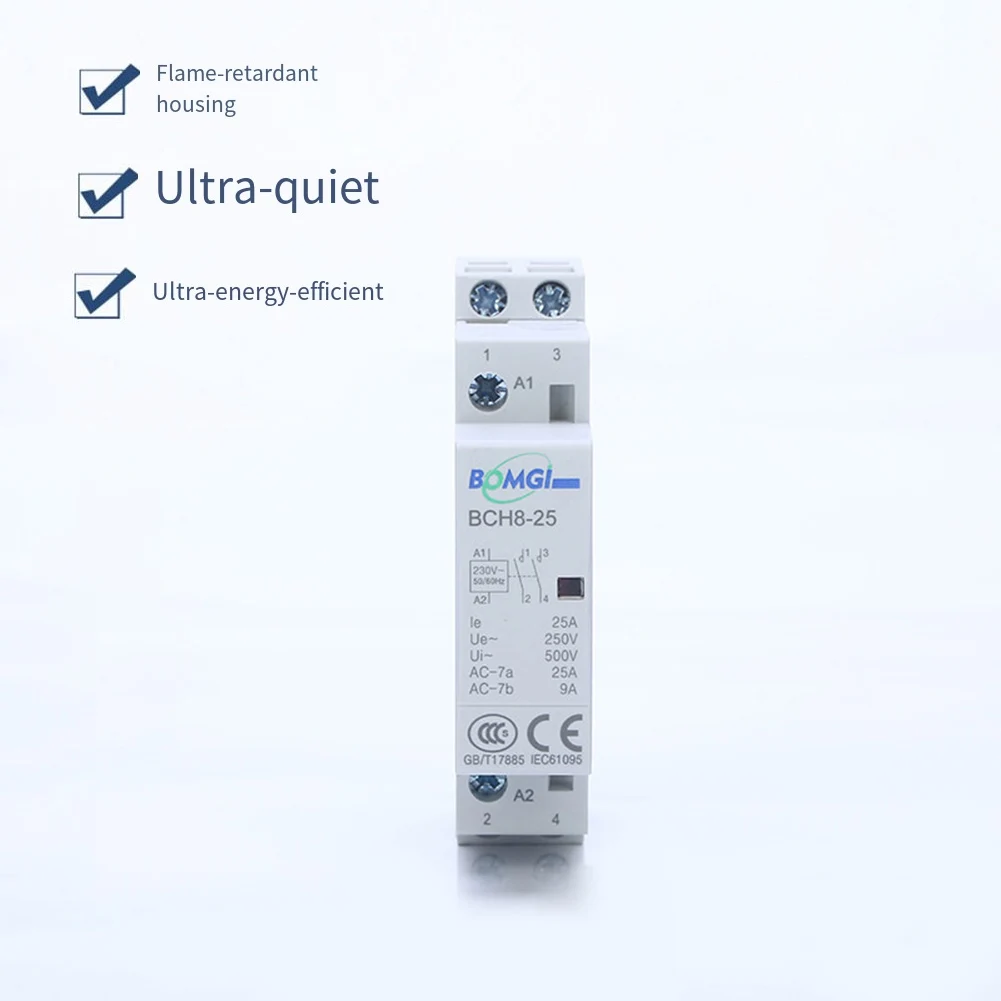 

1 шт., 25 А, бытовой контактор переменного тока, 2 полюса, 2НО, 230 В, схема управления освещением, крепление на рейку для умного дома, нейлоновый инструмент PA6