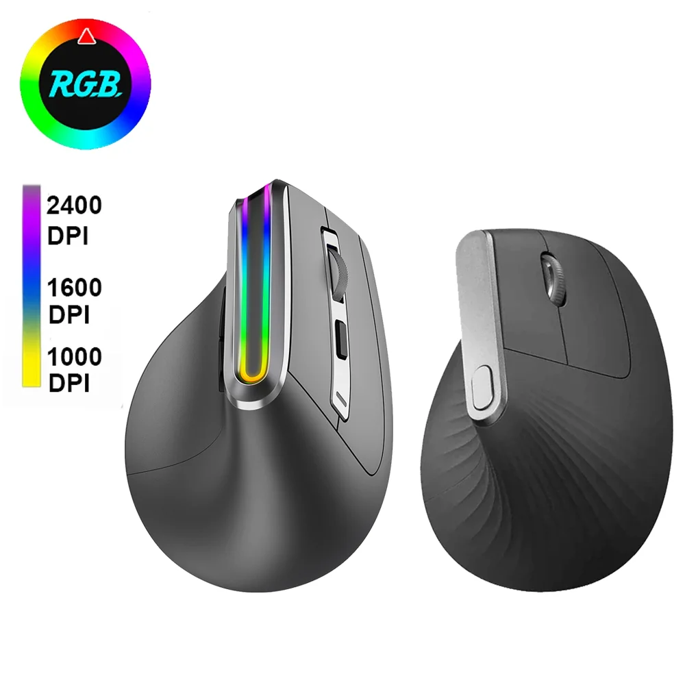 

Dual Mode 2.4G Wireless Bluetooth Mouse Vertical Rechargeable RGB Illuminated Ergonomic Wrist Health Mice For Desktop PC Laptop