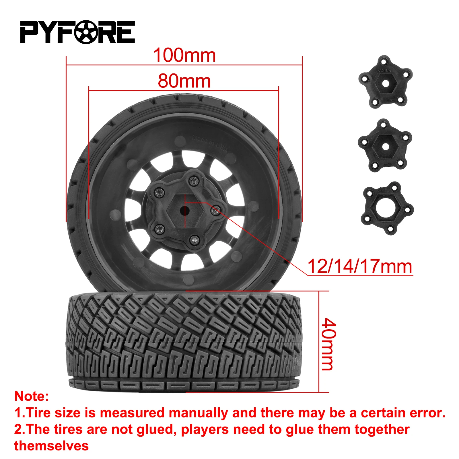 

PYFORE RC Car Tire 12mm/14mm/17mm Remote Control Car 1/8 Tension Tire for KM 934 FSR ARRMA MJX 7303 W231/W232